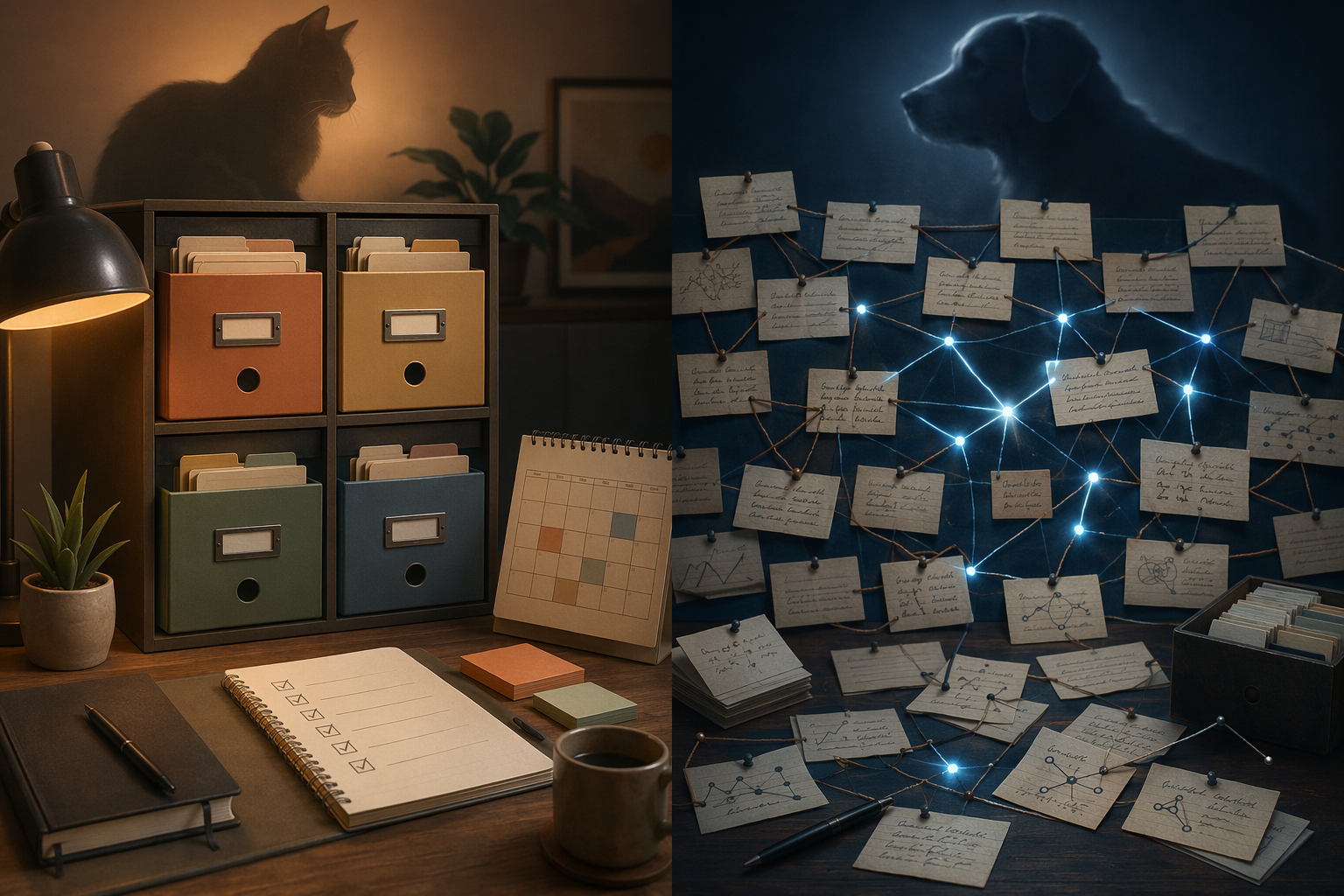 Comparison of action-oriented filing and knowledge-oriented linked atomic notes