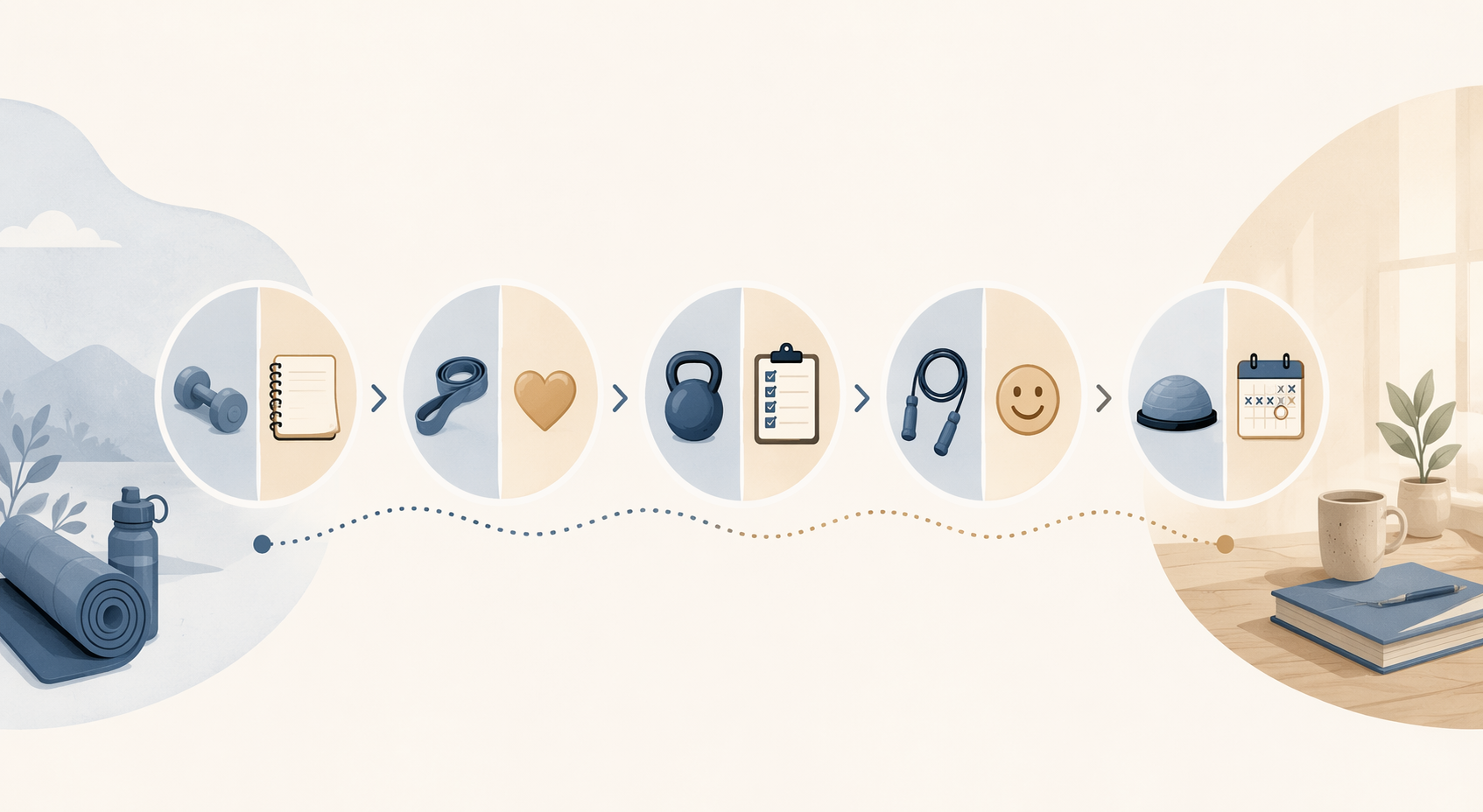 Five fitness habit steps mapped to matching productivity habits