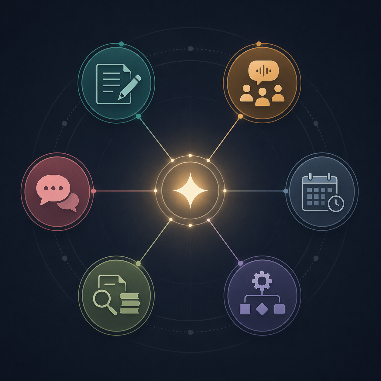 Productivity task categories arranged around a central decision point