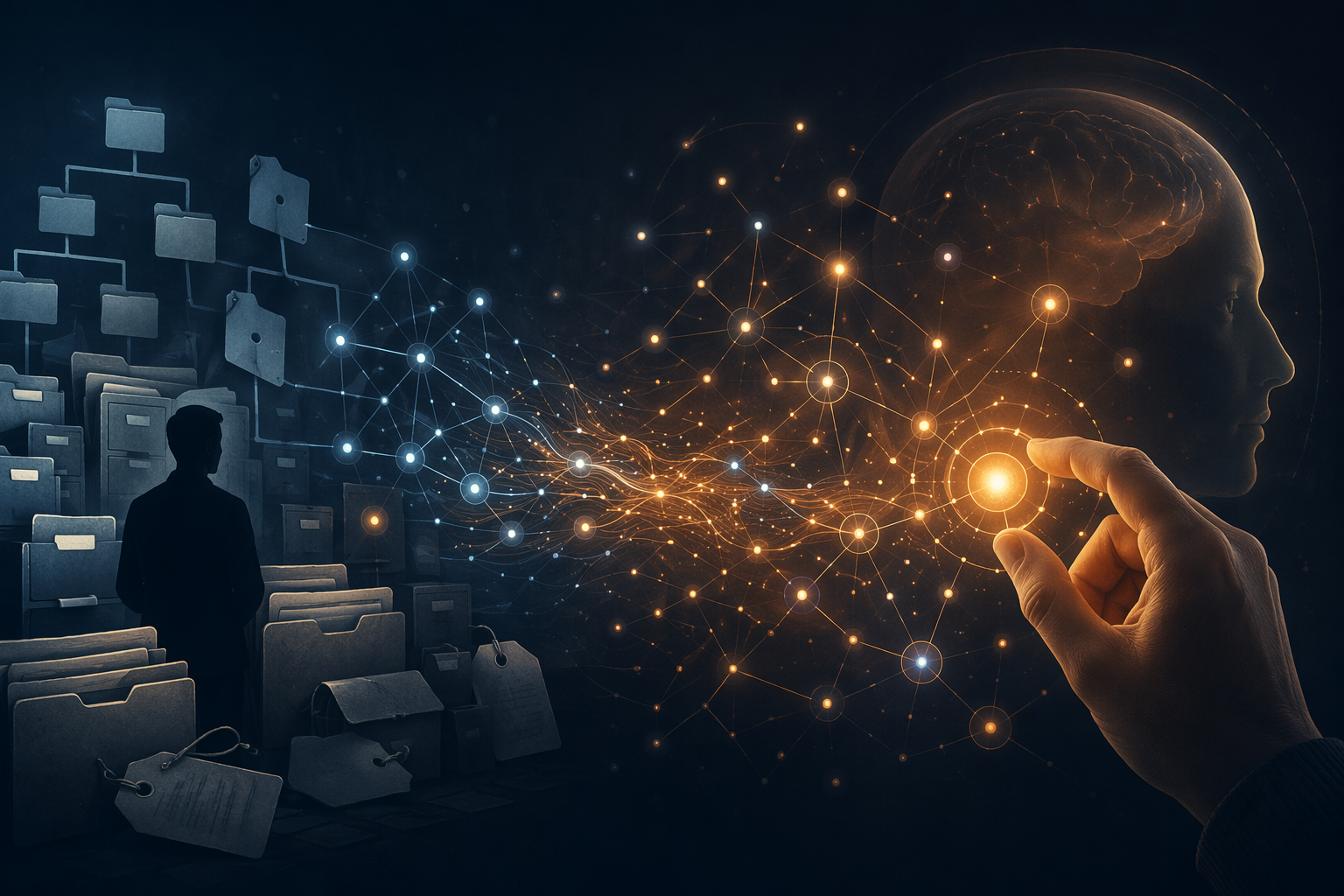 Transition from manual PKM folders and tags to AI-assisted connections and human curation