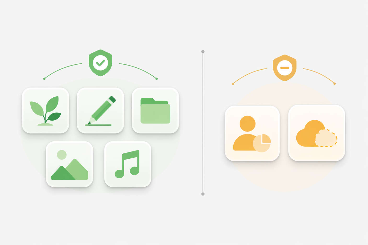 Editorial illustration comparing two groups of app tiles
