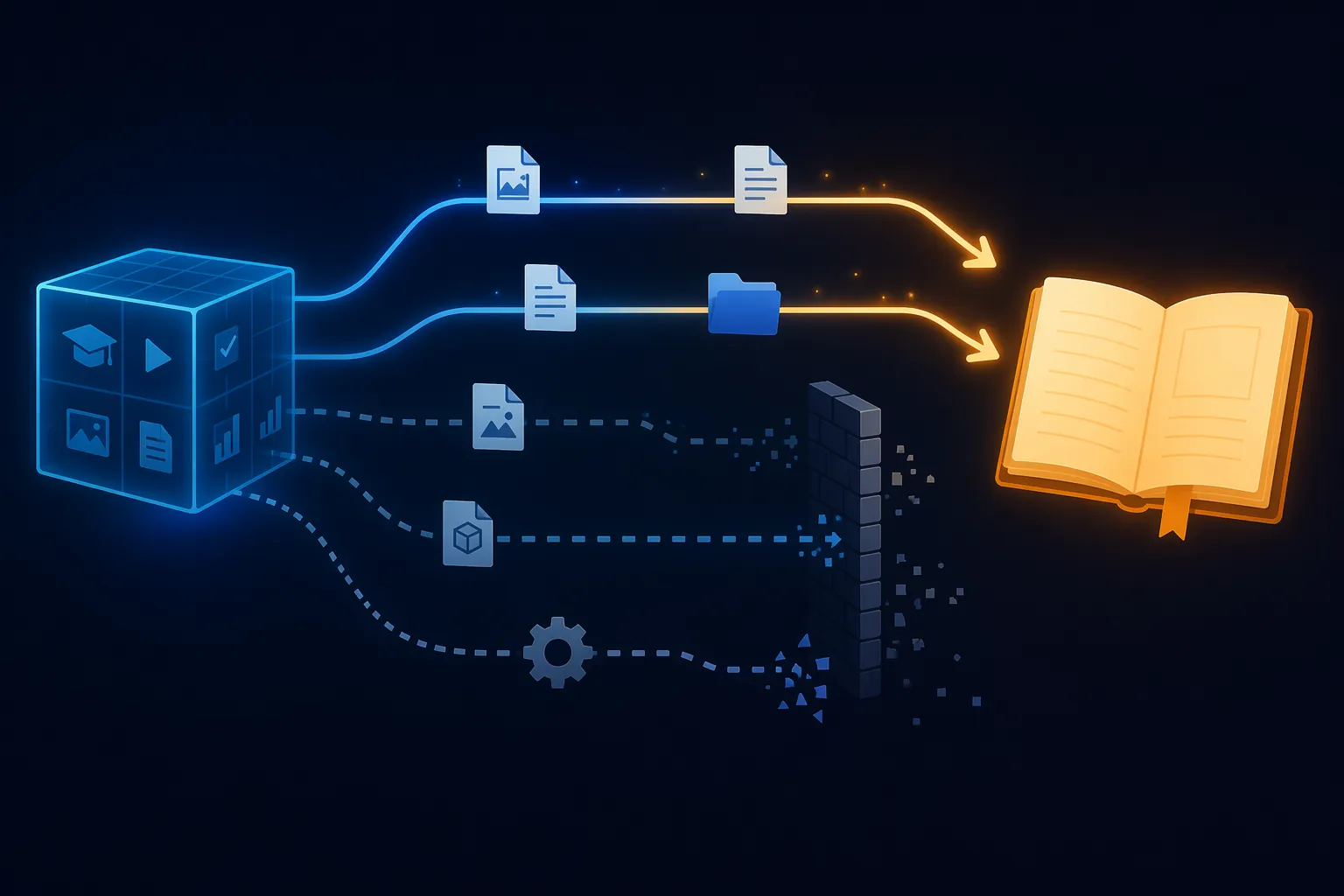 Illustration of reliable and broken pathways from an LMS to a personal note app
