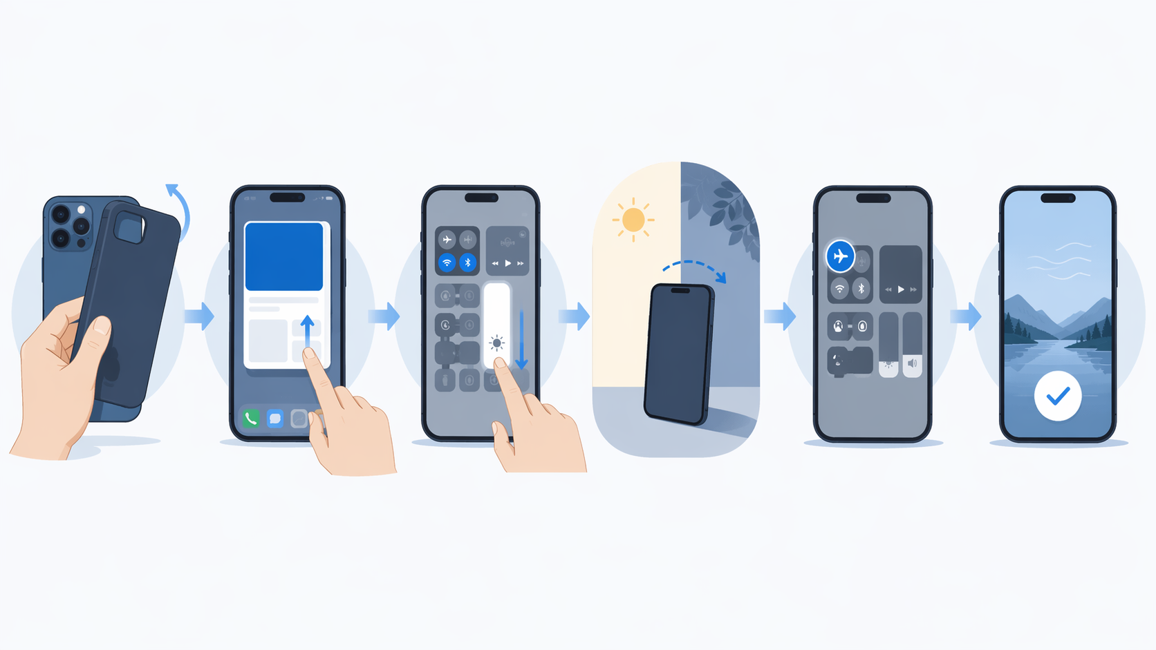 Six-step illustrated cooling routine for an overheating phone