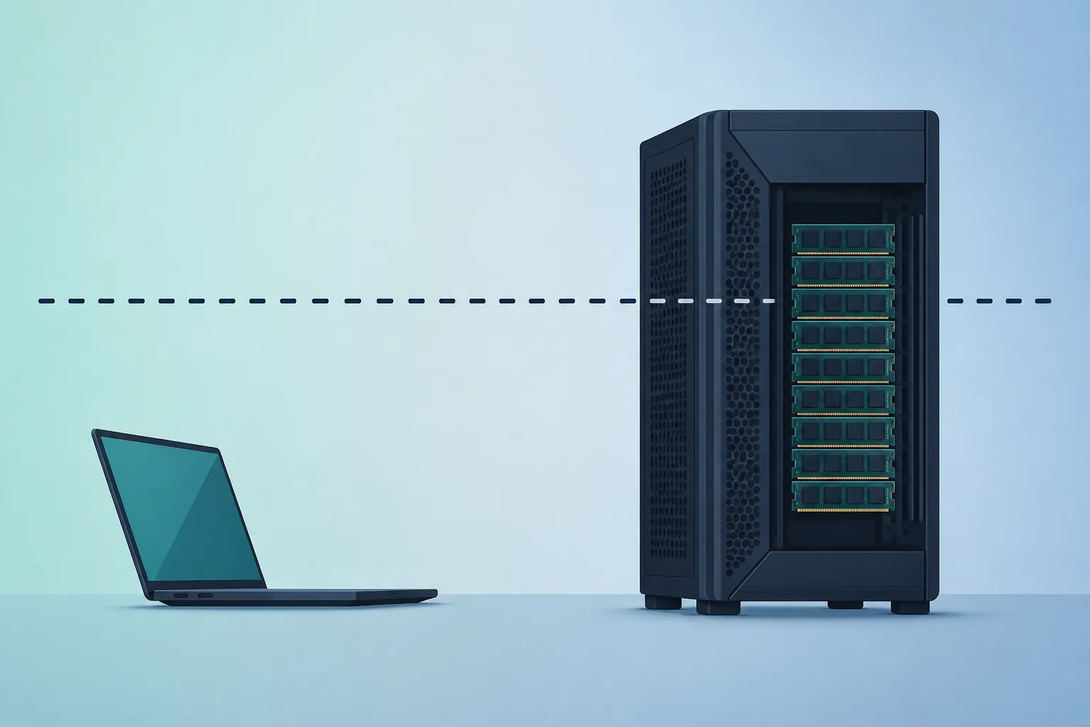 Laptop below a memory threshold line and workstation tower above it