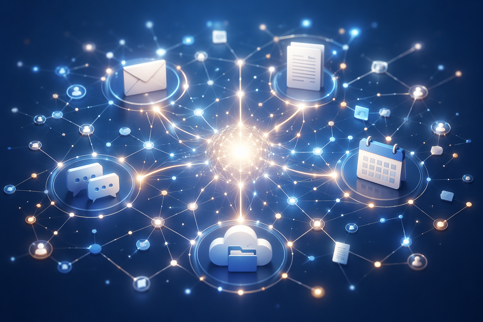 Unified knowledge graph connecting email, documents, chat messages, calendar events, and cloud storage files